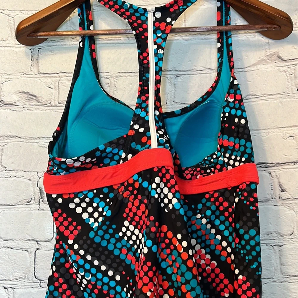 Danskin Blue Black Pink Tankini Swimsuit Top Size XL Size 16-18